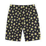 Black Plumeria Flower Pattern Print Cotton Shorts