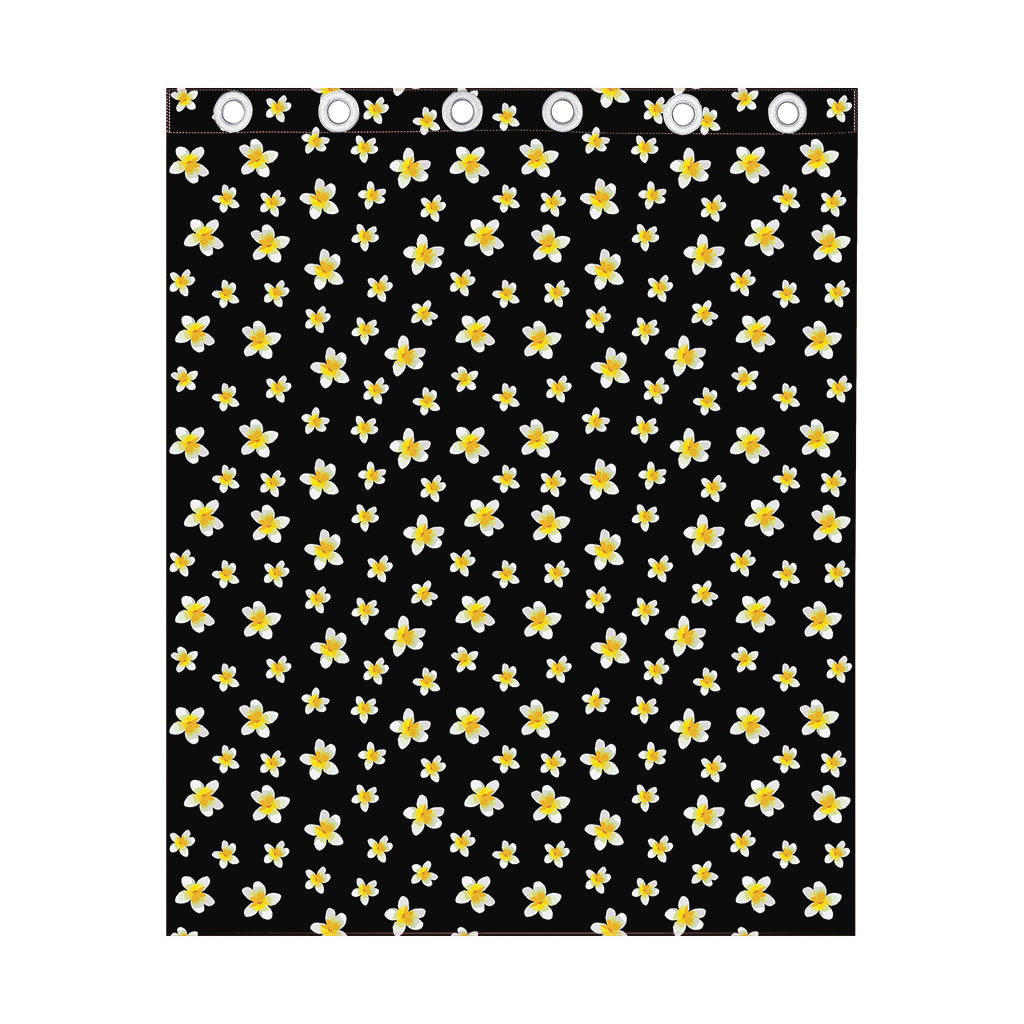 Black Plumeria Flower Pattern Print Curtain