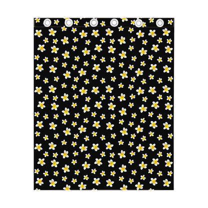 Black Plumeria Flower Pattern Print Curtain