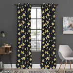 Black Plumeria Flower Pattern Print Curtain