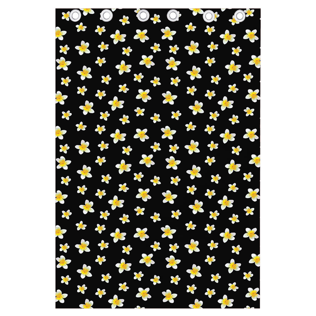 Black Plumeria Flower Pattern Print Curtain