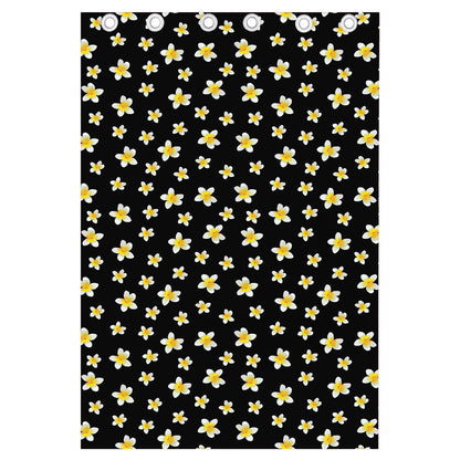 Black Plumeria Flower Pattern Print Curtain