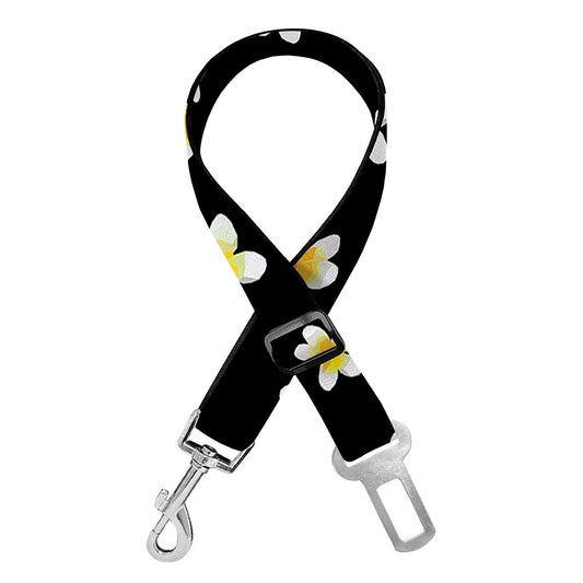 Black Plumeria Flower Pattern Print Dog Seat Belt