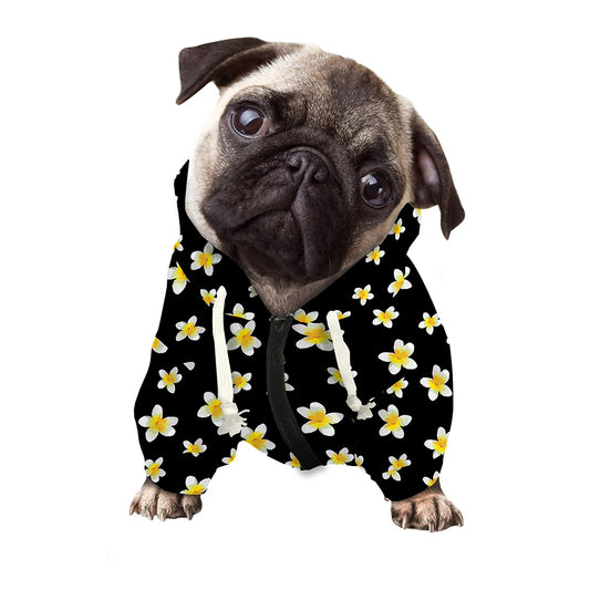 Black Plumeria Flower Pattern Print Dog Zip Up Hoodie