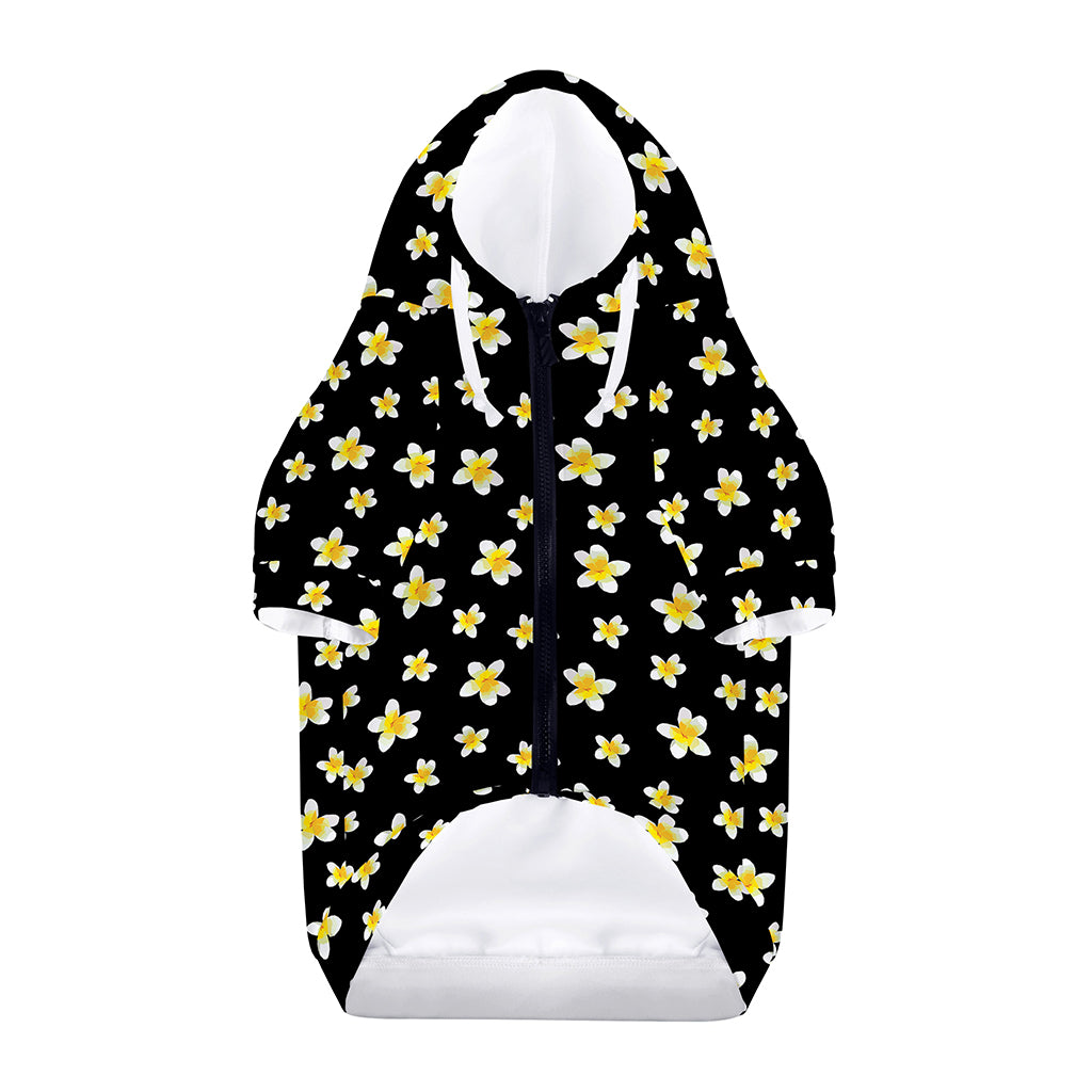 Black Plumeria Flower Pattern Print Dog Zip Up Hoodie