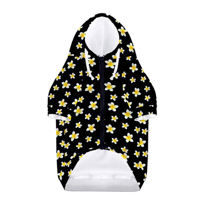 Black Plumeria Flower Pattern Print Dog Zip Up Hoodie