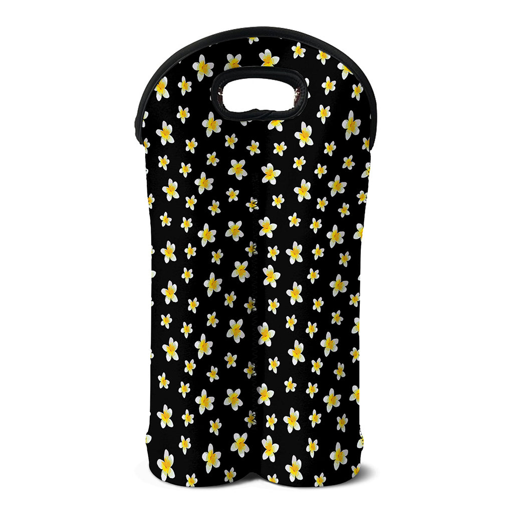 Black Plumeria Flower Pattern Print Double Neoprene Wine Tote