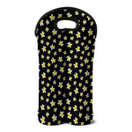 Black Plumeria Flower Pattern Print Double Neoprene Wine Tote