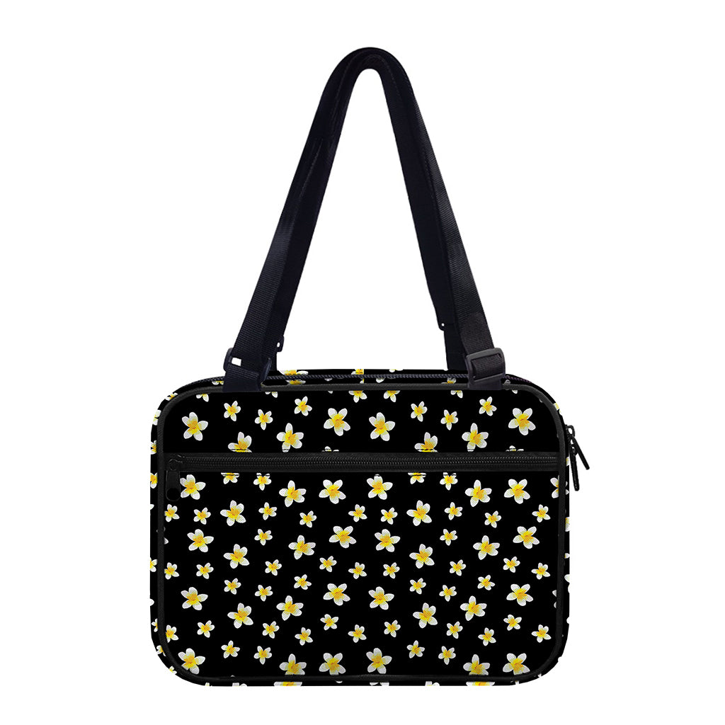 Black Plumeria Flower Pattern Print Double Strap Bible Bag