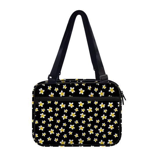 Black Plumeria Flower Pattern Print Double Strap Bible Bag