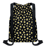 Black Plumeria Flower Pattern Print Drawstring Backpack