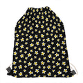 Black Plumeria Flower Pattern Print Drawstring Bag