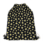 Black Plumeria Flower Pattern Print Drawstring Bag