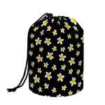 Black Plumeria Flower Pattern Print Drawstring Makeup Bag