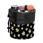 Black Plumeria Flower Pattern Print Drawstring Makeup Bag