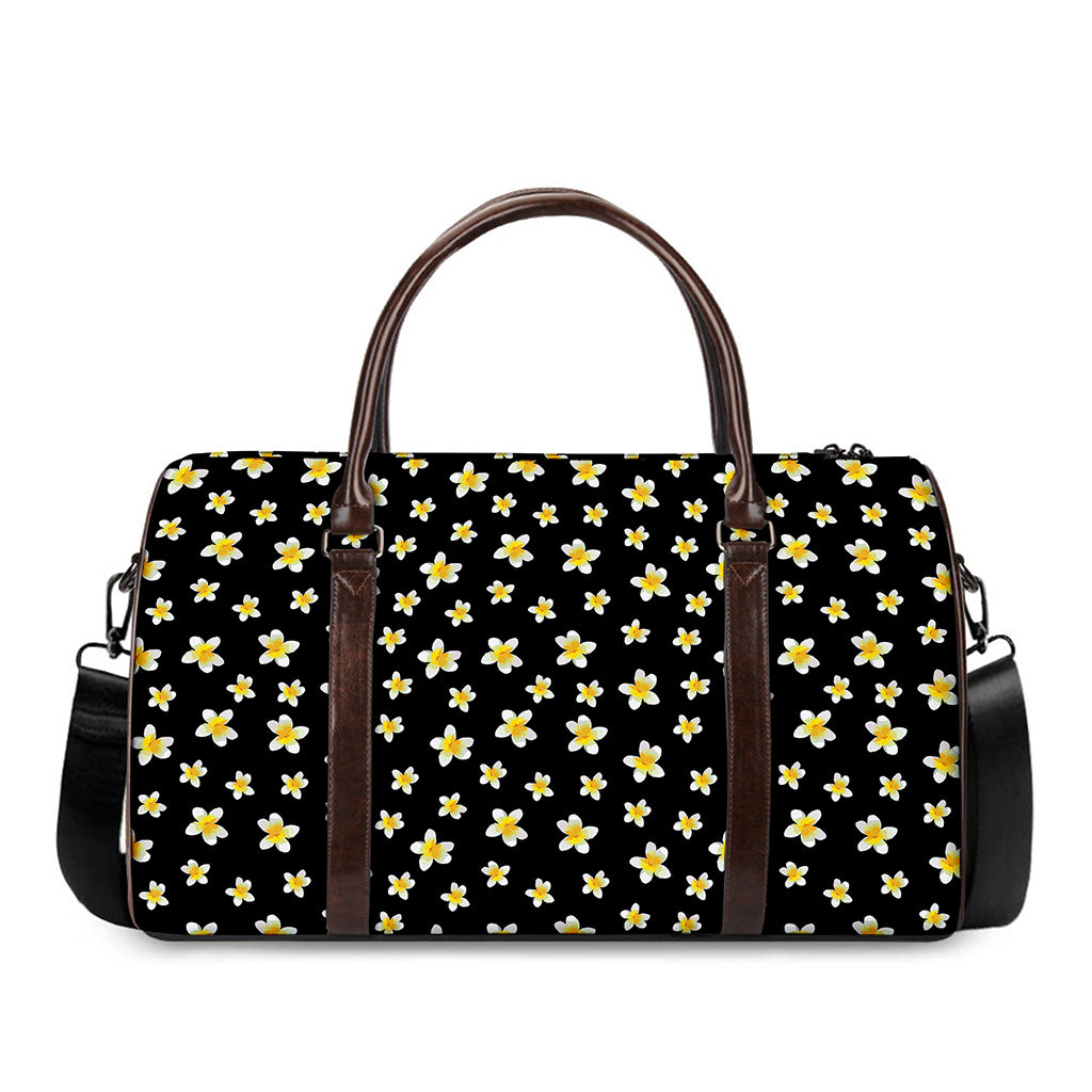 Black Plumeria Flower Pattern Print Duffle Bag