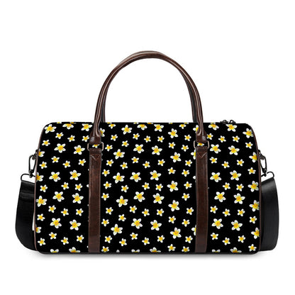 Black Plumeria Flower Pattern Print Duffle Bag