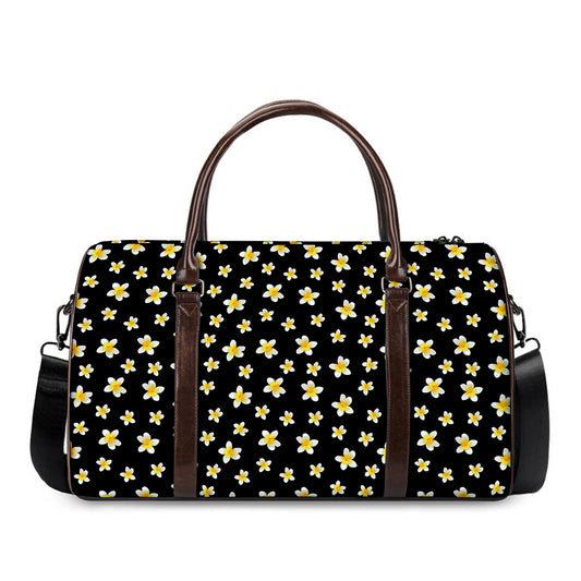Black Plumeria Flower Pattern Print Duffle Bag