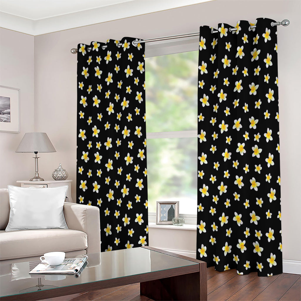 Black Plumeria Flower Pattern Print Extra Wide Grommet Curtains