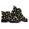Black Plumeria Flower Pattern Print Flat Ankle Boots