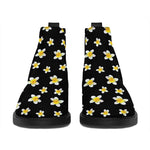 Black Plumeria Flower Pattern Print Flat Ankle Boots