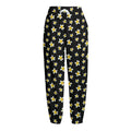 Black Plumeria Flower Pattern Print Fleece Lined Knit Pants
