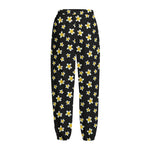 Black Plumeria Flower Pattern Print Fleece Lined Knit Pants