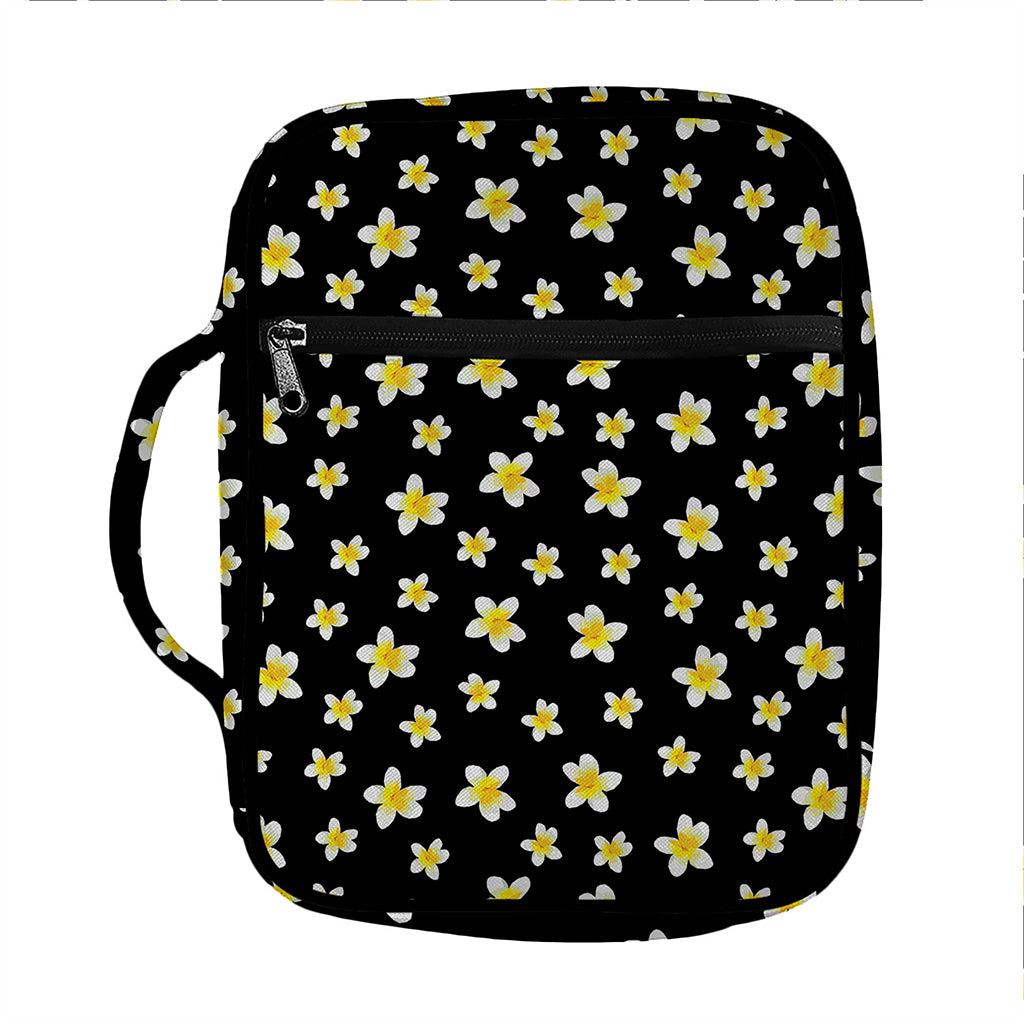 Black Plumeria Flower Pattern Print Front Pocket Bible Bag