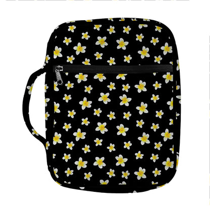 Black Plumeria Flower Pattern Print Front Pocket Bible Bag
