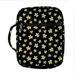Black Plumeria Flower Pattern Print Front Pocket Bible Bag