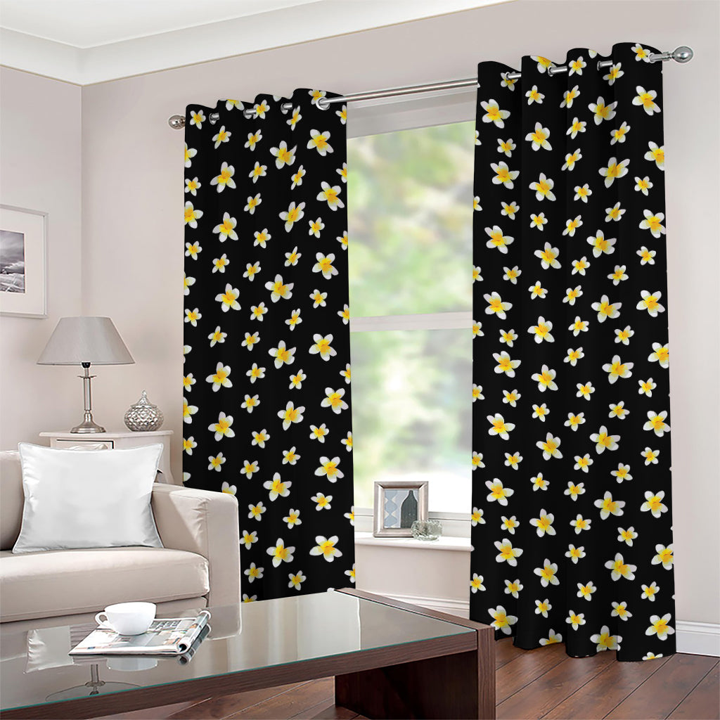 Black Plumeria Flower Pattern Print Grommet Curtains