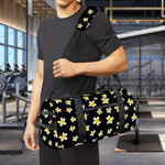 Black Plumeria Flower Pattern Print Gym Bag