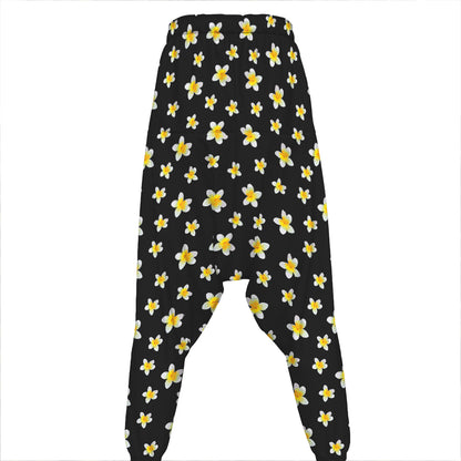 Black Plumeria Flower Pattern Print Hammer Pants