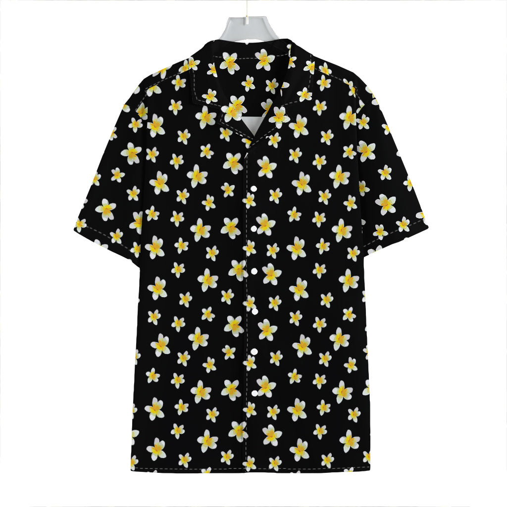 Black Plumeria Flower Pattern Print Hawaiian Shirt