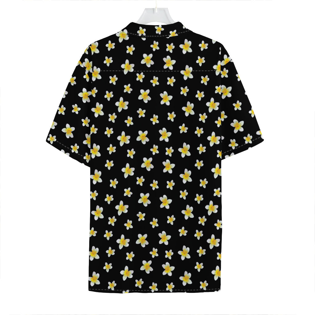 Black Plumeria Flower Pattern Print Hawaiian Shirt