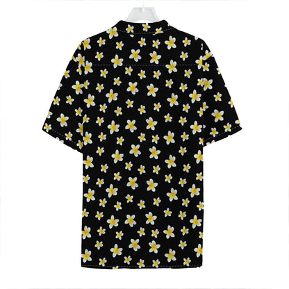 Black Plumeria Flower Pattern Print Hawaiian Shirt