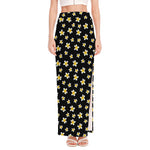Black Plumeria Flower Pattern Print High Slit Maxi Skirt