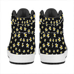 Black Plumeria Flower Pattern Print High Top Leather Sneakers