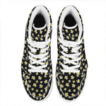 Black Plumeria Flower Pattern Print High Top Leather Sneakers