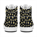Black Plumeria Flower Pattern Print High Top Leather Sneakers