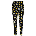 Black Plumeria Flower Pattern Print High-Waisted Pocket Leggings