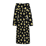 Black Plumeria Flower Pattern Print Hooded Bathrobe