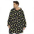 Black Plumeria Flower Pattern Print Hoodie Blanket
