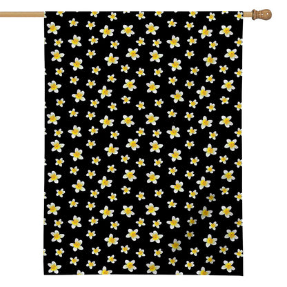 Black Plumeria Flower Pattern Print House Flag
