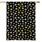 Black Plumeria Flower Pattern Print House Flag
