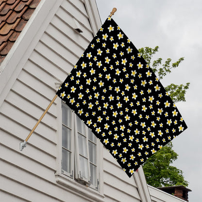 Black Plumeria Flower Pattern Print House Flag