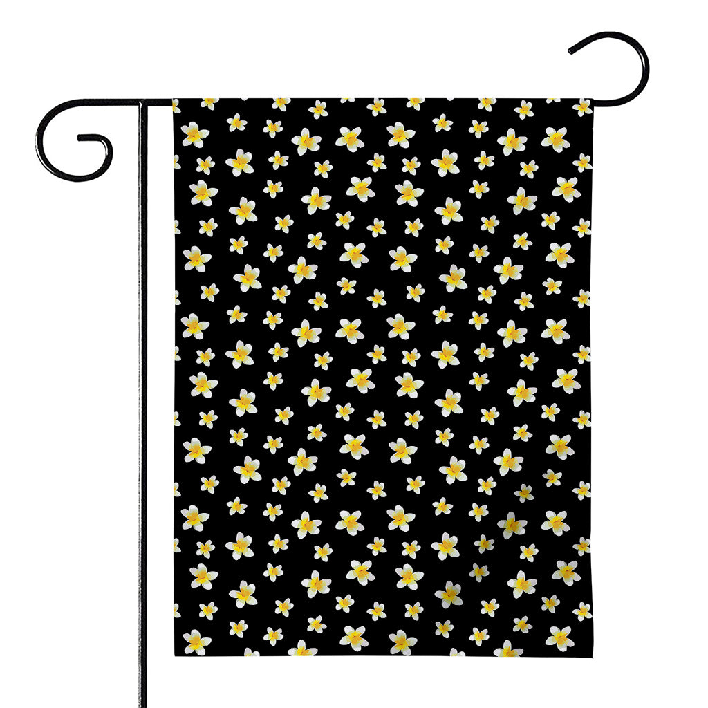 Black Plumeria Flower Pattern Print House Flag