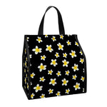 Black Plumeria Flower Pattern Print Insulated Lunch Tote