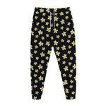Black Plumeria Flower Pattern Print Jogger Pants