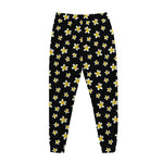 Black Plumeria Flower Pattern Print Jogger Pants